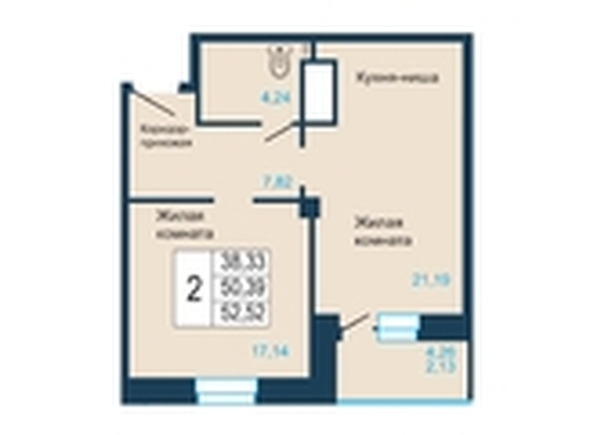 
   Продам 2-комнатную, 52.52 м², Светлогорский, II очередь

. Фото 1.