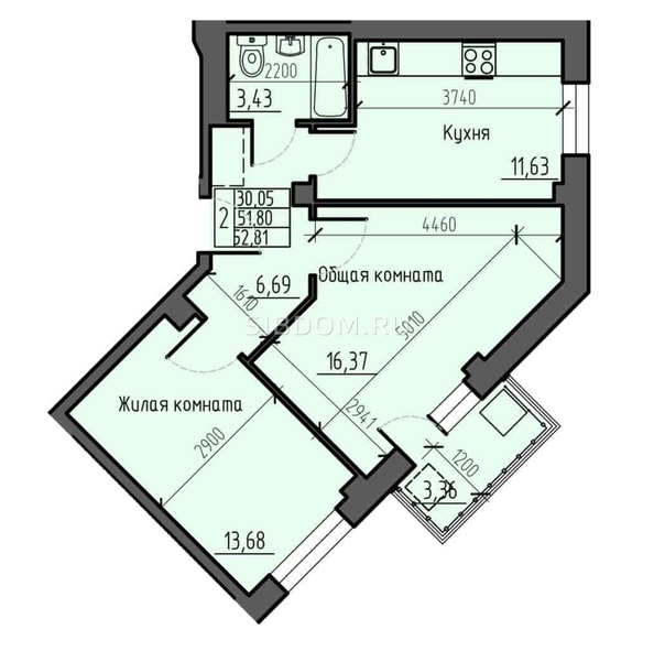 
   Продам 2-комнатную, 52.81 м², Новые Солонцы, дом 9

. Фото 1.