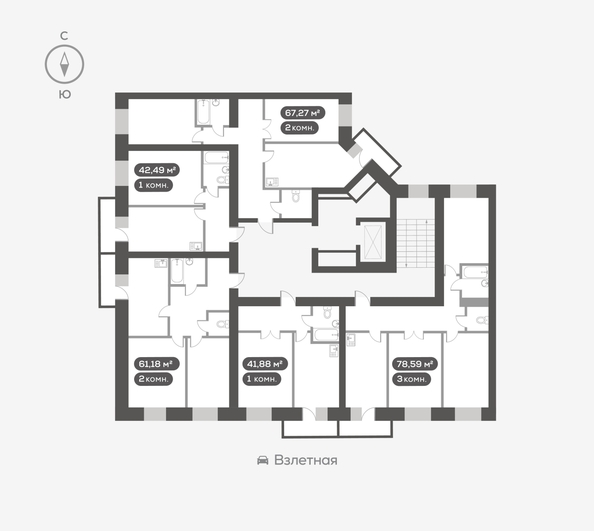 
   Продам 2-комнатную, 61.18 м², Сити-квартал на Взлетной, дом 1

. Фото 3.