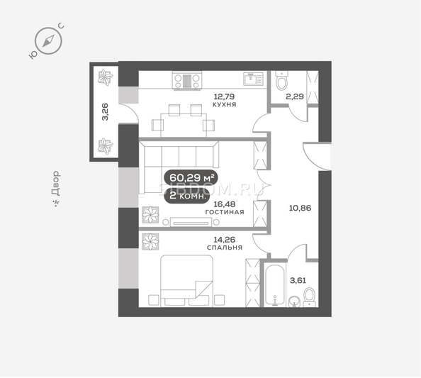 
   Продам 2-комнатную, 60.29 м², Сити-квартал Октябрьский, дом 1

. Фото 1.