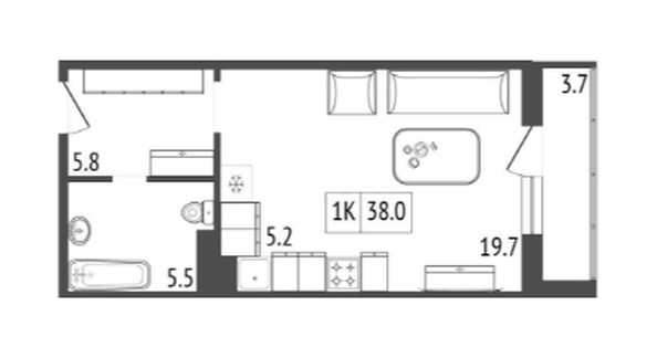 
   Продам 1-комнатную, 38 м², КБС. Классика, дом 2

. Фото 1.