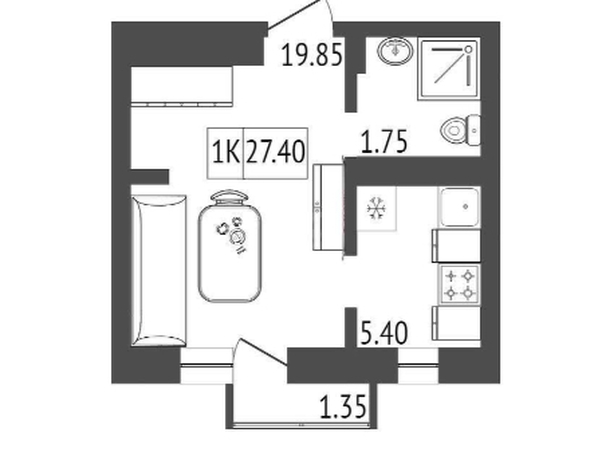 
   Продам 1-комнатную, 27.4 м², Симфония

. Фото 1.