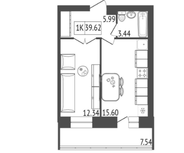
   Продам 1-комнатную, 40 м², Мята, дом 2, секции 4-6

. Фото 1.