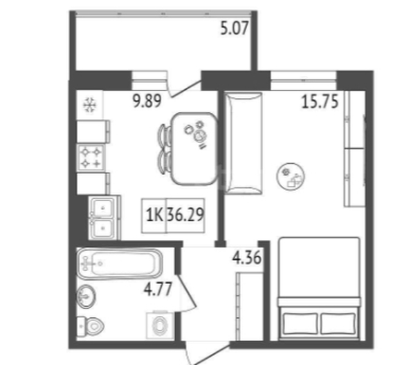 
  Продается 1-комн. квартира, 36.3 м², ЖК Аринский, дом 2 корпус 1
. Фото 1.