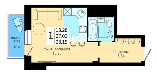 
  Продается студия, 28.15 м², ЖК На Дудинской, дом 5
. Фото 1.