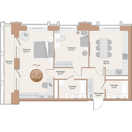 
  Продается 2-комн. квартира, 72.9 м², ЖК Небо над Енисеем, корпус 3
. Фото 1.