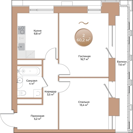 
  Продается 2-комн. квартира, 54.9 м², ЖК Небо над Енисеем, корпус 4
. Фото 1.