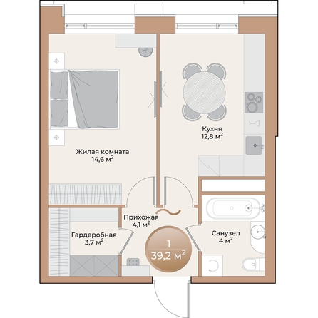 
  Продается 1-комн. квартира, 39.2 м², ЖК Небо над Енисеем, корпус 4
. Фото 3.