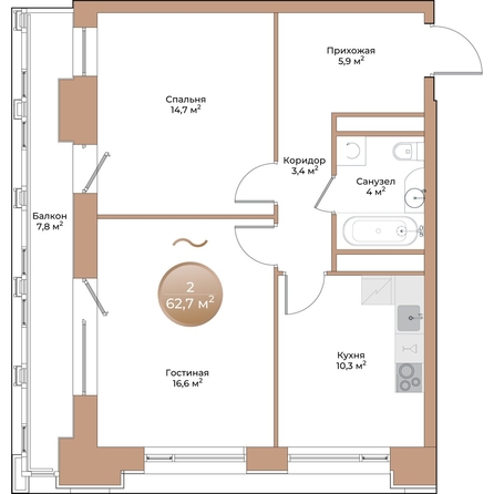 
  Продается 2-комн. квартира, 57.2 м², ЖК Небо над Енисеем, корпус 4
. Фото 1.