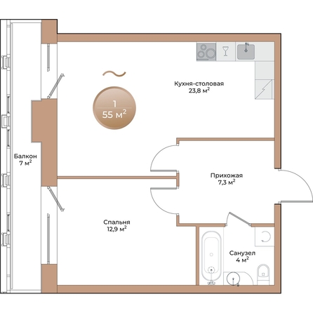 
  Продается 1-комн. квартира, 50.1 м², ЖК Небо над Енисеем, корпус 4
. Фото 1.