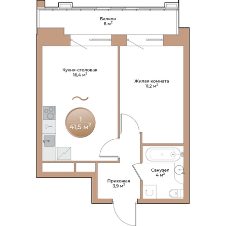 
  Продается 1-комн. квартира, 37.3 м², ЖК Небо над Енисеем, корпус 1
. Фото 1.