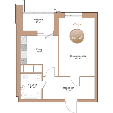 
  Продается 1-комн. квартира, 42.1 м², ЖК Небо над Енисеем, корпус 2
. Фото 1.