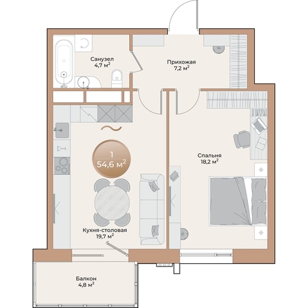 
  Продается 1-комн. квартира, 51.2 м², ЖК Небо над Енисеем, корпус 2
. Фото 1.