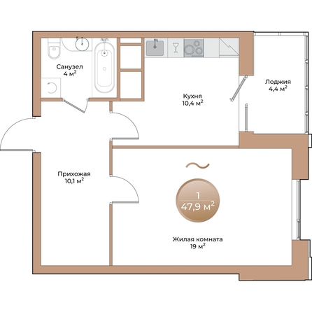 
  Продается 1-комн. квартира, 45.7 м², ЖК Небо над Енисеем, корпус 2
. Фото 3.