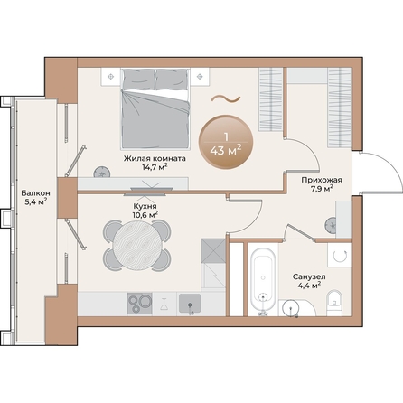 
  Продается 1-комн. квартира, 39.2 м², ЖК Небо над Енисеем
. Фото 1.