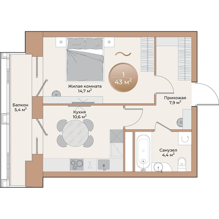 
  Продается 1-комн. квартира, 39.2 м², ЖК Небо над Енисеем
. Фото 1.