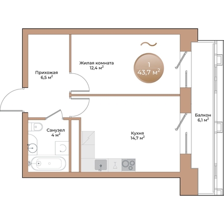 
  Продается 1-комн. квартира, 39.4 м², ЖК Небо над Енисеем
. Фото 1.