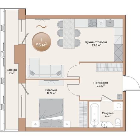 
  Продается 1-комн. квартира, 50.1 м², ЖК Небо над Енисеем
. Фото 2.