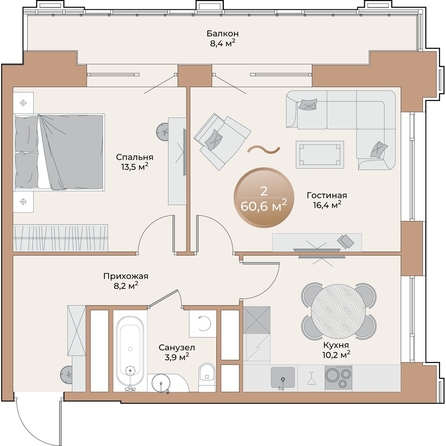 
  Продается 2-комн. квартира, 54.7 м², ЖК Небо над Енисеем
. Фото 2.