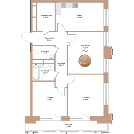 
  Продается 3-комн. квартира, 84.3 м², ЖК Небо над Енисеем
. Фото 1.