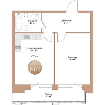 
  Продается 1-комн. квартира, 47.1 м², ЖК Небо над Енисеем
. Фото 1.