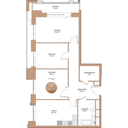 
  Продается 3-комн. квартира, 77.4 м², ЖК Небо над Енисеем
. Фото 1.