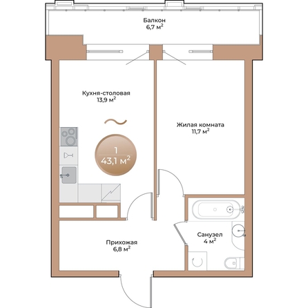 
  Продается 1-комн. квартира, 38.4 м², ЖК Небо над Енисеем
. Фото 3.