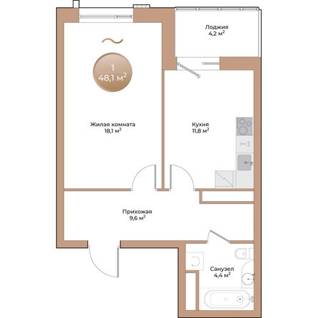 
  Продается 1-комн. квартира, 46 м², ЖК Небо над Енисеем
. Фото 3.