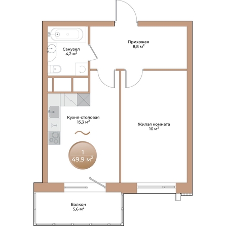
  Продается 1-комн. квартира, 46 м², ЖК Небо над Енисеем
. Фото 3.