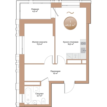 
  Продается 1-комн. квартира, 44.5 м², ЖК Небо над Енисеем
. Фото 3.