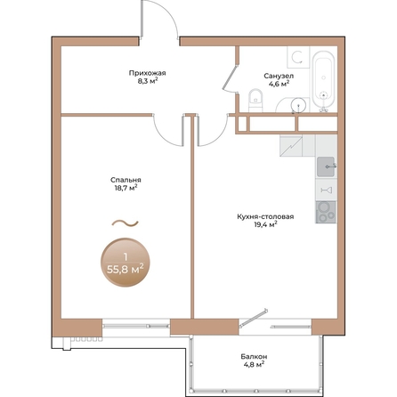 
  Продается 1-комн. квартира, 52.4 м², ЖК Небо над Енисеем
. Фото 3.