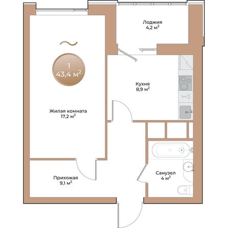 
  Продается 1-комн. квартира, 41.3 м², ЖК Небо над Енисеем
. Фото 1.