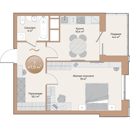 
  Продается 1-комн. квартира, 45.7 м², ЖК Небо над Енисеем
. Фото 1.