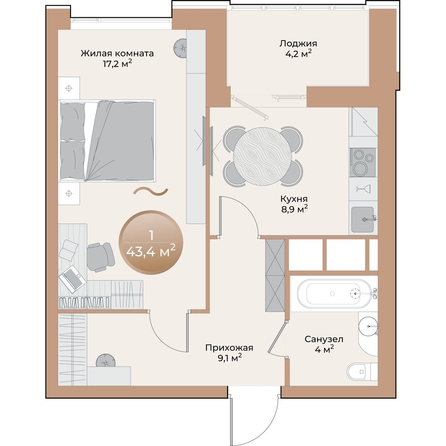 
  Продается 1-комн. квартира, 41.3 м², ЖК Небо над Енисеем
. Фото 3.