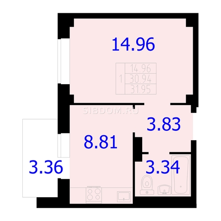 
  Продается 1-комн. квартира, 31.95 м², ЖК Новые Солонцы, дом 9
. Фото 2.