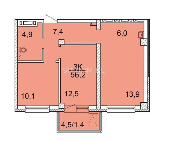 
  Продается 3-комн. квартира, 55.9 м², ЖК Зеленая высотка на Калинина
. Фото 1.