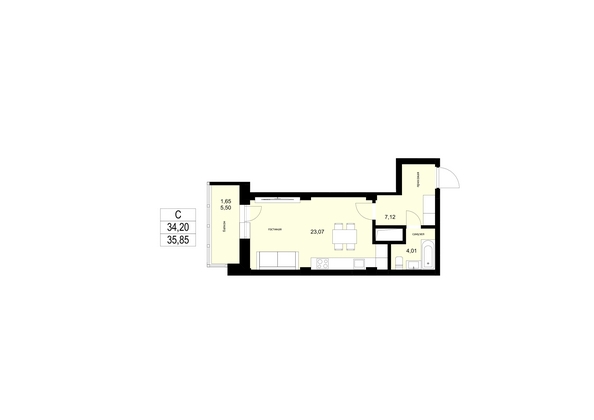 
  Продается 1-комн. квартира, 35.85 м², ЖК ЛЕТО, дом 1
. Фото 1.