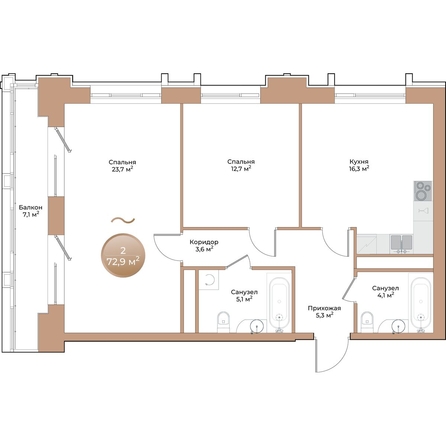 
  Продается 2-комн. квартира, 72.9 м², ЖК Небо над Енисеем
. Фото 1.