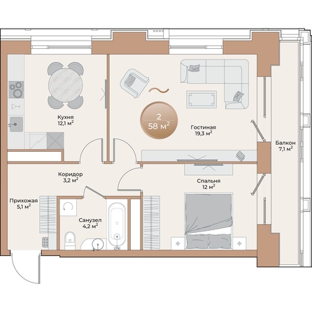 
  Продается 2-комн. квартира, 58 м², ЖК Небо над Енисеем
. Фото 2.