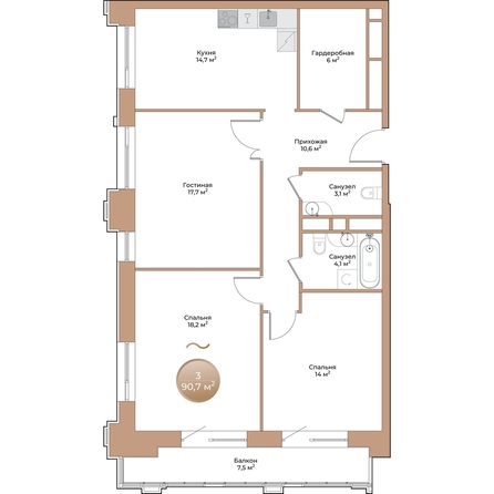 
  Продается 3-комн. квартира, 90.7 м², ЖК Небо над Енисеем
. Фото 1.