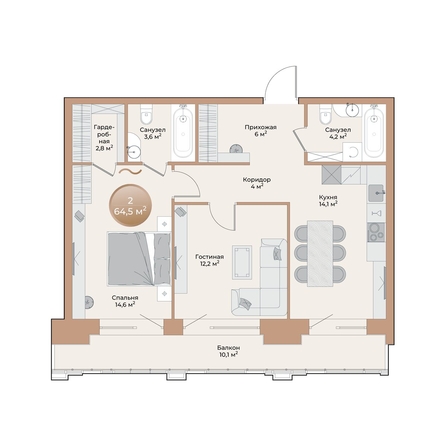 
  Продается 2-комн. квартира 64.5 м², в ЖК Небо над Енисеем. Фото 2.