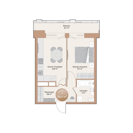 
  Продается 1-комн. квартира 38.4 м², в ЖК Небо над Енисеем. Фото 2.