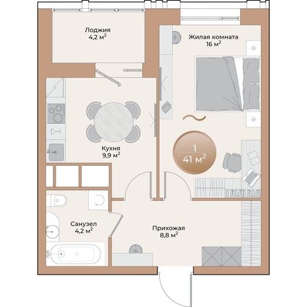 
  Продается 1-комн. квартира, 41 м², ЖК Небо над Енисеем
. Фото 2.