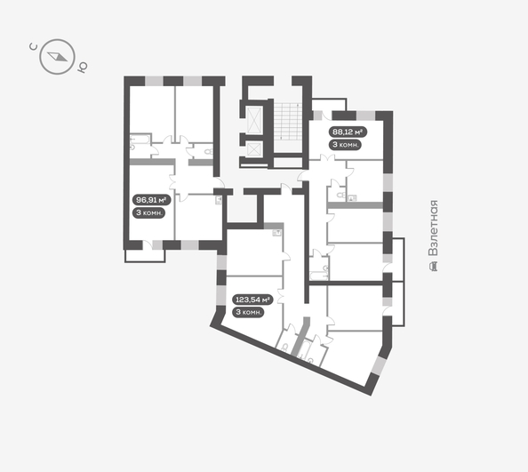 
  Продается 3-комн. квартира, 96.91 м², ЖК Сити-квартал на Взлетной, дом 1
. Фото 5.