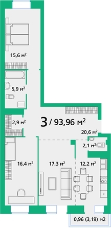
  Продается 3-комн. квартира, 93.96 м², ЖК Норма, дом 2
. Фото 1.