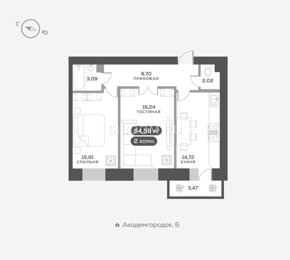 
  Продается 2-комн. квартира, 66.4 м², ЖК Академгородок, дом 7
. Фото 1.