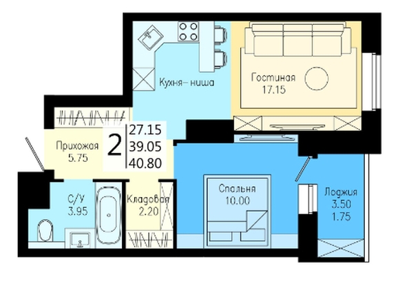 
  Продается 2-комн. квартира, 40.8 м², ЖК На Дудинской, дом 5
. Фото 1.