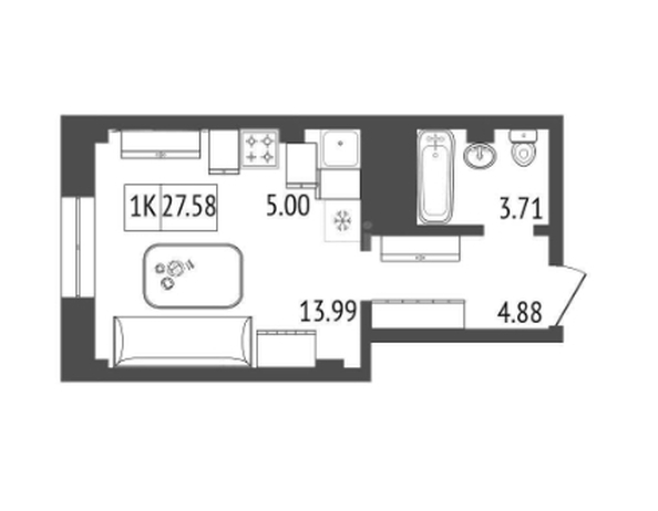 
  Продается студия, 27.58 м², ЖК Звездный
. Фото 1.