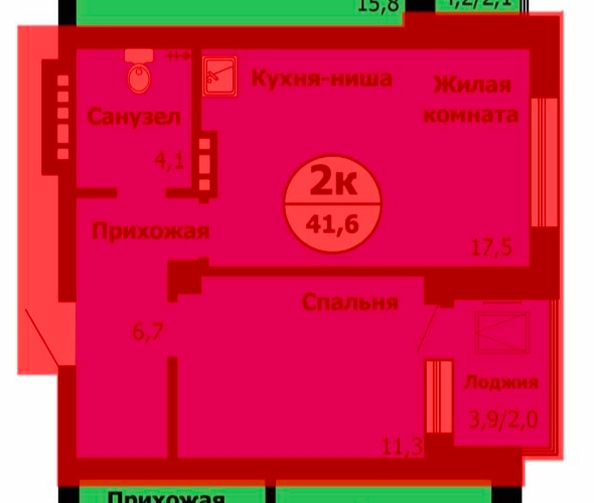 
  Продается 2-комн. квартира, 41.6 м², Лесопарковая ул, д. 43 к1
. Фото 1.
