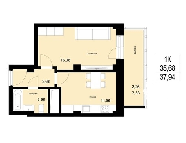 
  Продается 1-комн. квартира, 38.29 м², ЖК ЛЕТО, дом 2
. Фото 1.